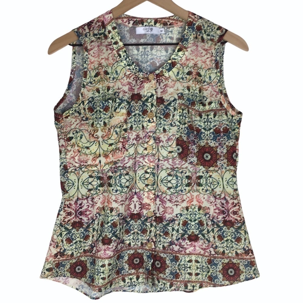 TOLI Top Blouse Sleeveless Floral Retro Print Brady Bunch Vibes Mod Size Medium